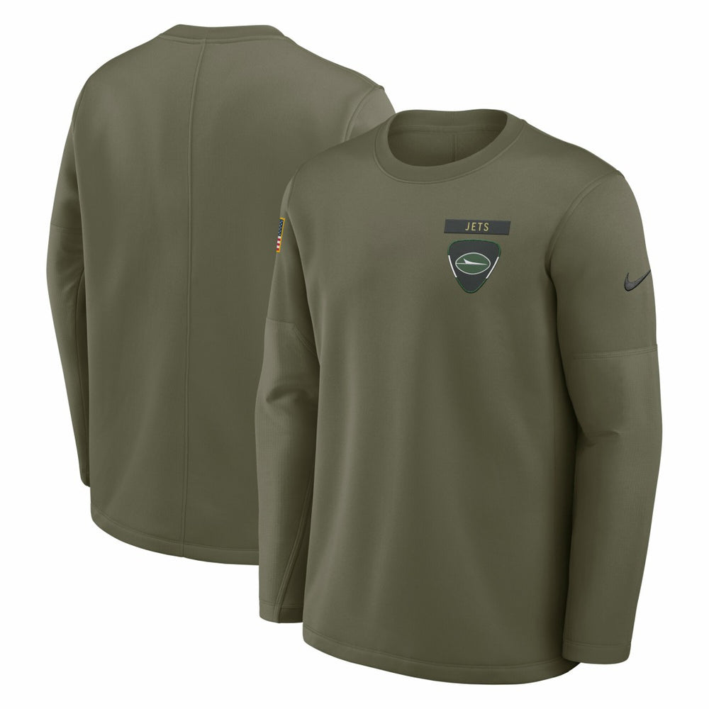 New York Jets 2025 Salute to Service Sideline Coaches Therma-FIT Long Sleeve Shirt Olive