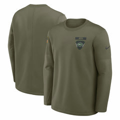 New York Jets 2025 Salute to Service Sideline Coaches Therma-FIT Long Sleeve Shirt Olive