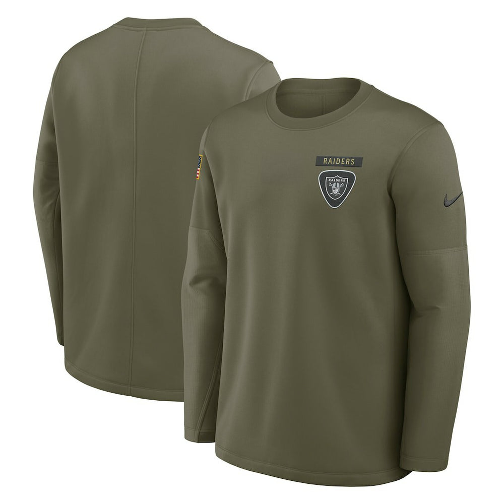 Las Vegas Raiders 2025 Salute to Service Sideline Coaches Therma-FIT Long Sleeve Shirt Olive