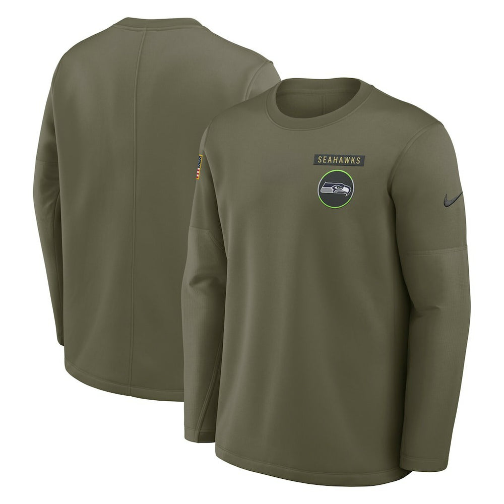 Seattle Seahawks 2025 Salute to Service Sideline Coaches Therma-FIT Long Sleeve Shirt Olive