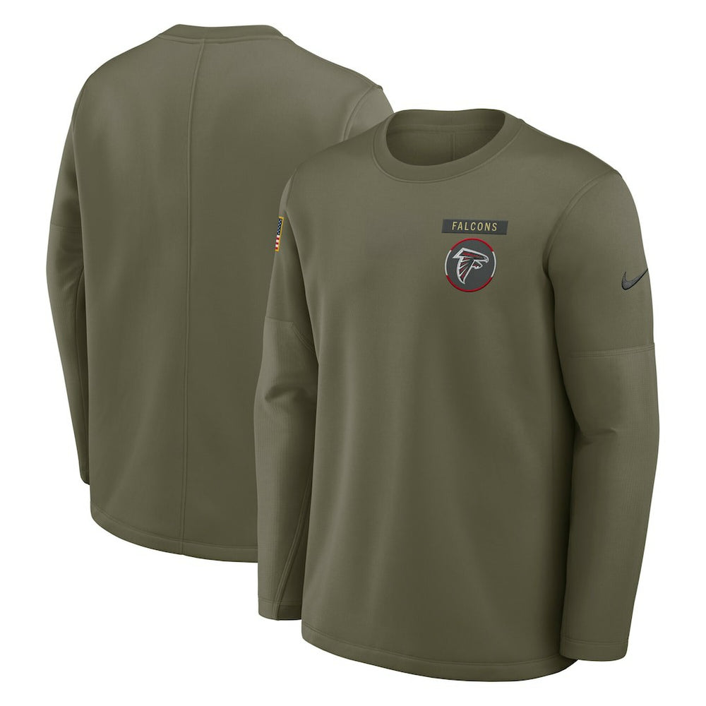 Atlanta Falcons 2025 Salute to Service Sideline Coaches Therma-FIT Long Sleeve Shirt Olive