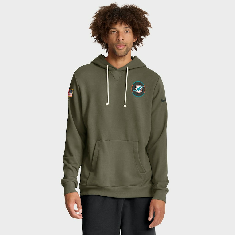 Miami Dolphins Big & Tall 2025 Salute to Service Sideline Dominant Force Dri-FIT Hoodie Olive