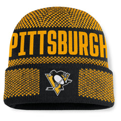 NHL Pittsburgh Penguins Fanatics Fundamentals Shelter Cuffed Knit Hat - Black/Gold