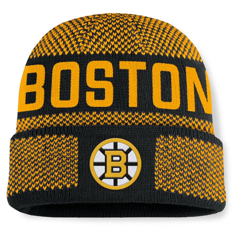 NHL Boston Bruins Fanatics Fundamentals Shelter Cuffed Knit Hat - Black/Gold