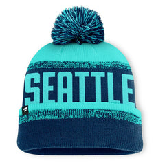 NHL Seattle Kraken Fanatics Fundamentals Thrive Cuffed Knit Hat with Pom - Deep Sea Blue/Light Blue