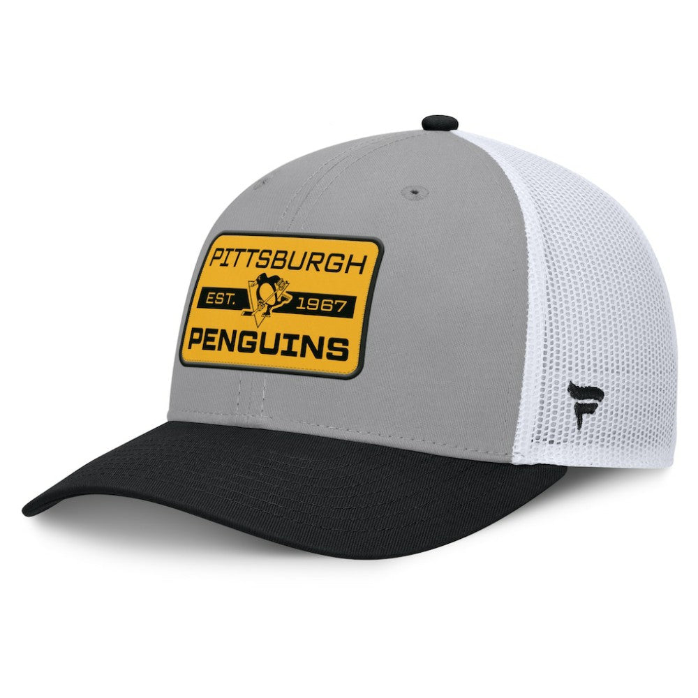 NHL Pittsburgh Penguins Fanatics Fundamental Adapt Trucker Adjustable Hat - Gray/Black