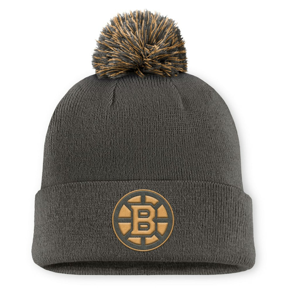 NHL Boston Bruins Fanatics Authentic Pro Military Appreciation Cuffed Knit Hat with Pom - Charcoal