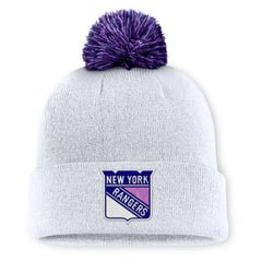 NHL New York Rangers Fanatics Authentic Pro Hockey Fights Cancer Cuffed Knit Hat with Pom - White