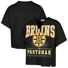 NHL David Pastrnak Boston Bruins '47 Women's Elation Name & Number Oversized Notch Neck T-Shirt - Black