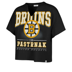 NHL David Pastrnak Boston Bruins '47 Women's Elation Name & Number Oversized Notch Neck T-Shirt - Black