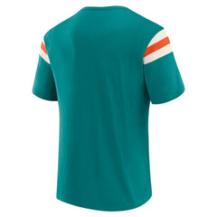 Miami Dolphins Darius Rucker Collection Distressed Throwback Shoulder Stripe T-Shirt Aqua