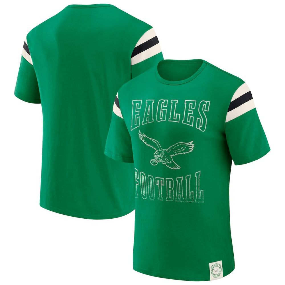 Philadelphia Eagles Darius Rucker Collection Distressed Throwback Shoulder Stripe T-Shirt Kelly Green