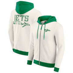 New York Jets Darius Rucker Collection Distressed Graphics Full-Zip Hoodie Cream