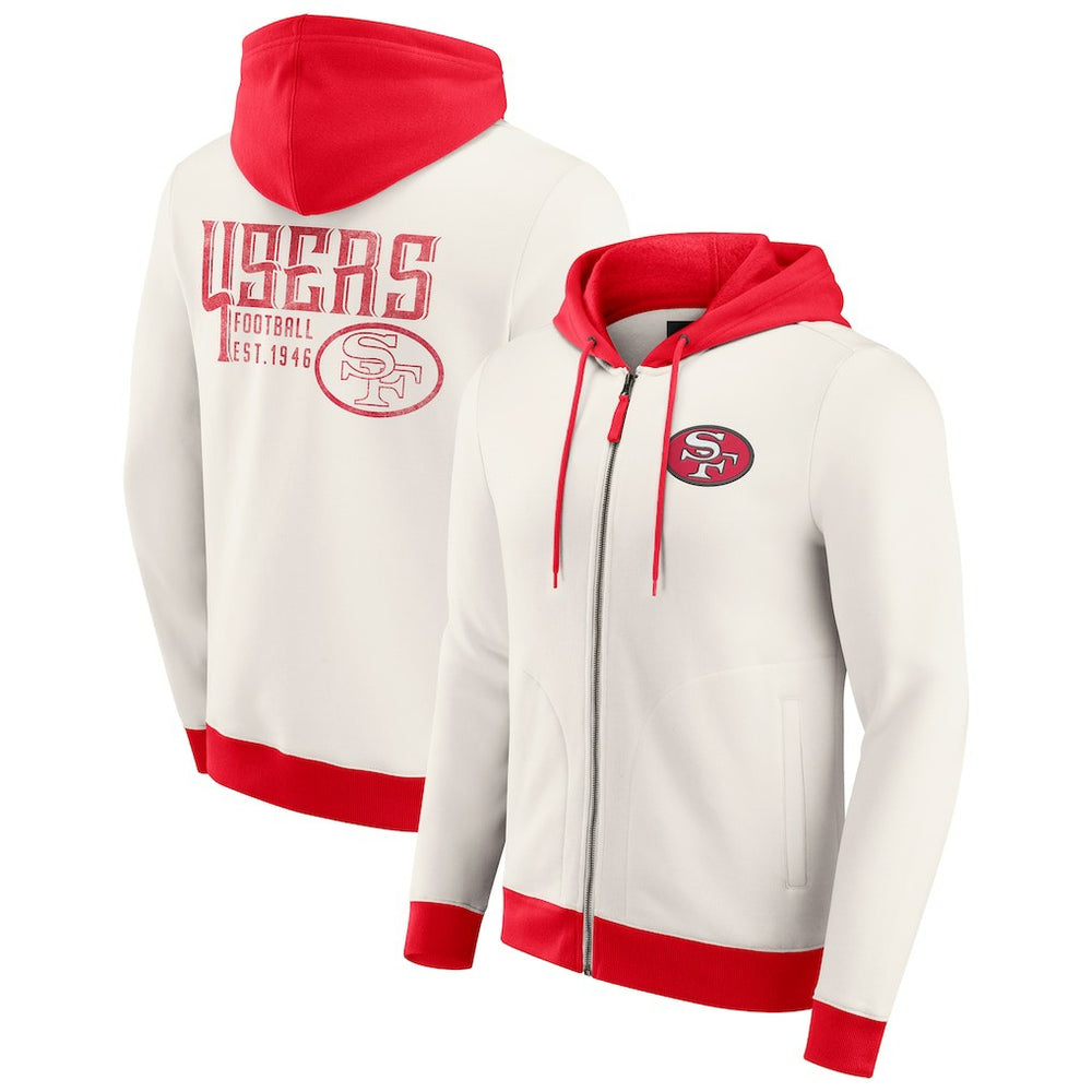 San Francisco 49ers Darius Rucker Collection Distressed Graphics Full-Zip Hoodie Cream