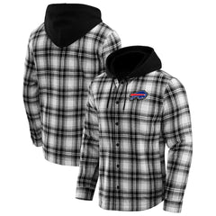 Buffalo Bills NFL x Darius Rucker Collection Plaid Flannel Quilted Full-Snap Hooded Shacket Black