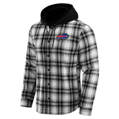 Buffalo Bills NFL x Darius Rucker Collection Plaid Flannel Quilted Full-Snap Hooded Shacket Black