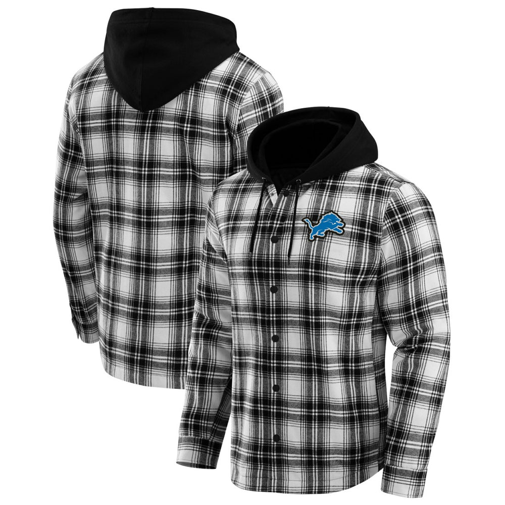 Detroit Lions NFL x Darius Rucker Collection Plaid Flannel Quilted Full-Snap Hooded Shacket Black