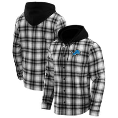 Detroit Lions NFL x Darius Rucker Collection Plaid Flannel Quilted Full-Snap Hooded Shacket Black
