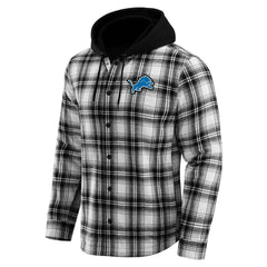 Detroit Lions NFL x Darius Rucker Collection Plaid Flannel Quilted Full-Snap Hooded Shacket Black