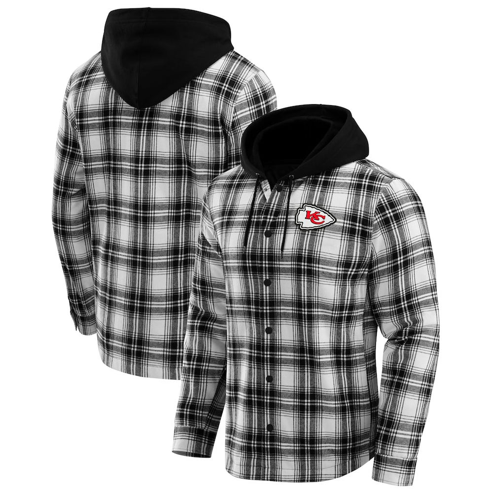 Kansas City Chiefs NFL x Darius Rucker Collection Plaid Flannel Quilted Full-Snap Hooded Shacket Black