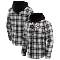 Kansas City Chiefs NFL x Darius Rucker Collection Plaid Flannel Quilted Full-Snap Hooded Shacket Black