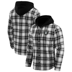 Las Vegas Raiders NFL x Darius Rucker Collection Plaid Flannel Quilted Full-Snap Hooded Shacket Black