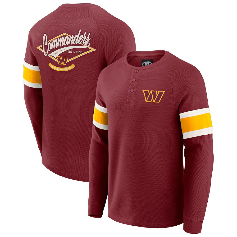 Washington Commanders Darius Rucker Collection Waffle-Knit Raglan Long Sleeve Henley T-Shirt Burgundy
