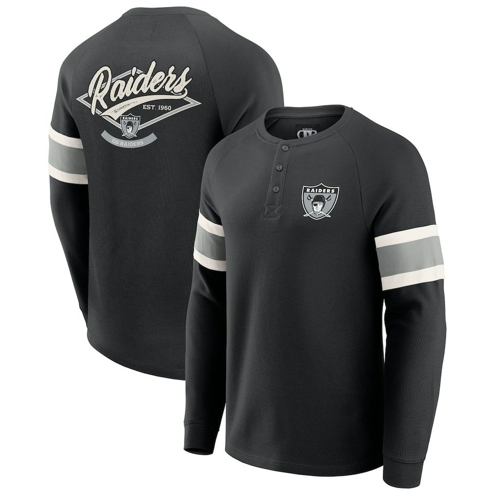 Las Vegas Raiders Darius Rucker Collection Waffle-Knit Raglan Long Sleeve Henley T-Shirt Black