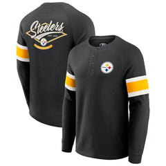 Pittsburgh Steelers Darius Rucker Collection Waffle-Knit Raglan Long Sleeve Henley T-Shirt Black