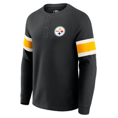Pittsburgh Steelers Darius Rucker Collection Waffle-Knit Raglan Long Sleeve Henley T-Shirt Black