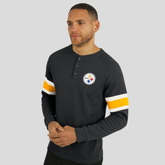 Pittsburgh Steelers Darius Rucker Collection Waffle-Knit Raglan Long Sleeve Henley T-Shirt Black