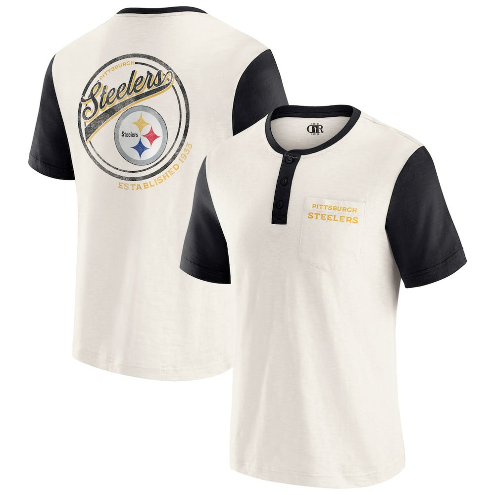Pittsburgh Steelers Darius Rucker Collection Henley Colorblock Slub Pocket T-Shirt Cream