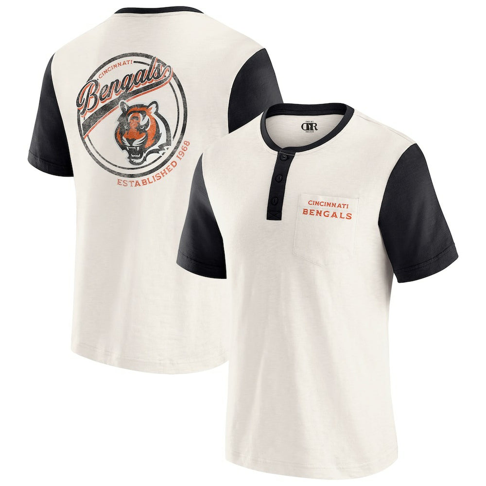 Cincinnati Bengals Darius Rucker Collection Henley Colorblock Slub Pocket T-Shirt Cream