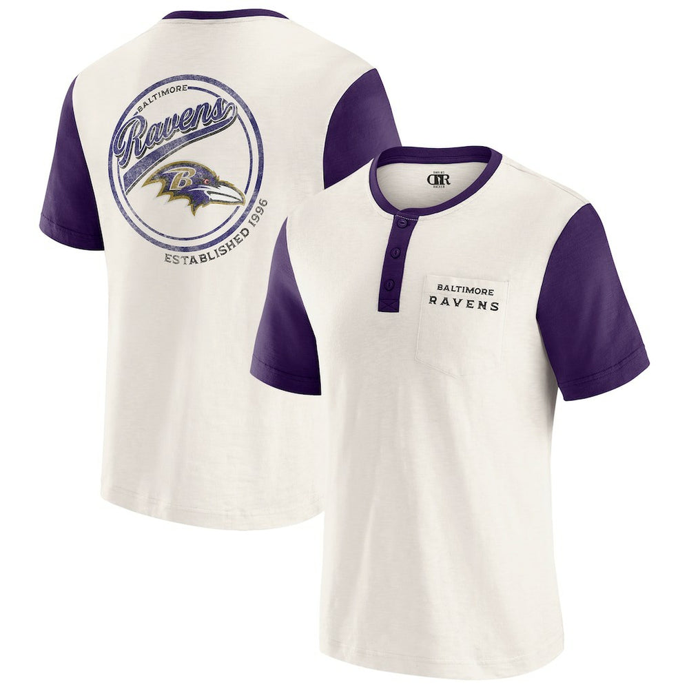 Baltimore Ravens Darius Rucker Collection Henley Colorblock Slub Pocket T-Shirt Cream