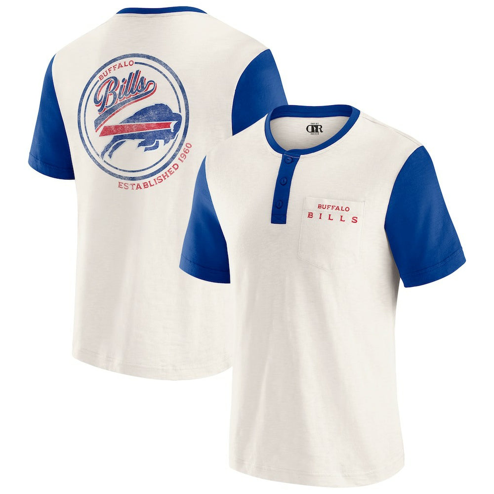 Buffalo Bills Darius Rucker Collection Henley Colorblock Slub Pocket T-Shirt Cream