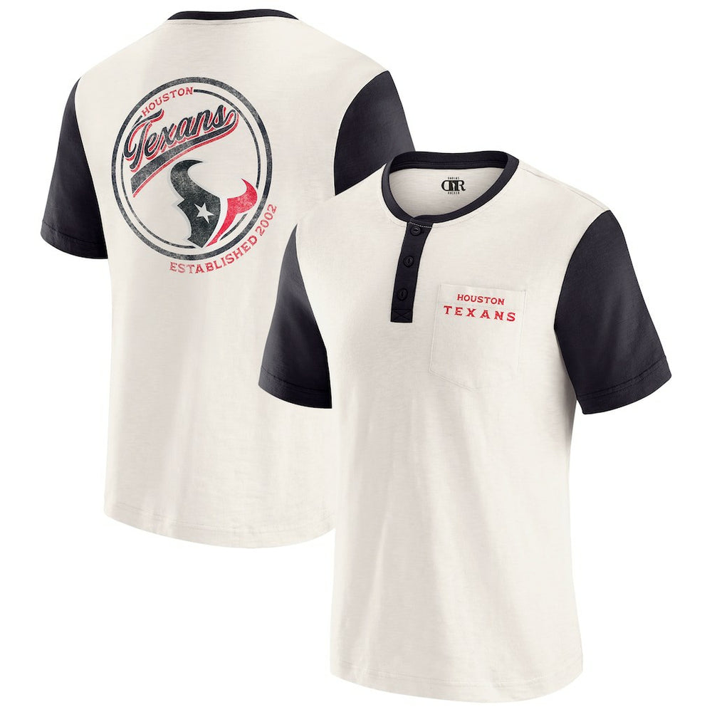 Houston Texans Darius Rucker Collection Henley Colorblock Slub Pocket T-Shirt Cream