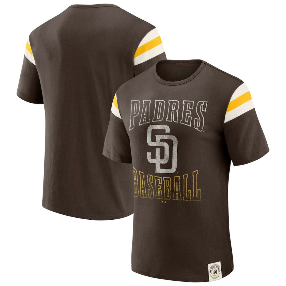 San Diego Padres Darius Rucker Collection by Fanatics Distressed Sleeve Stripe T-Shirt - Brown T-shirts