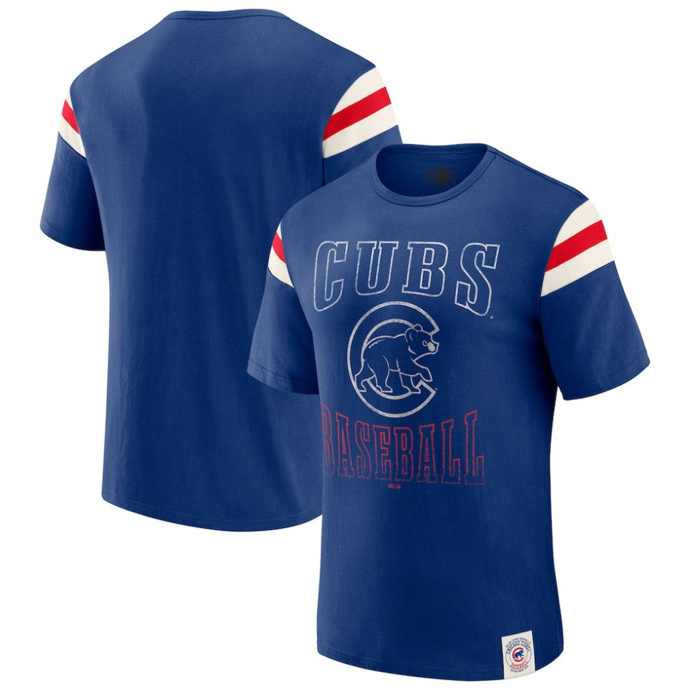 Chicago Cubs Darius Rucker Collection by Fanatics Distressed Sleeve Stripe T-Shirt - Royal T-shirts