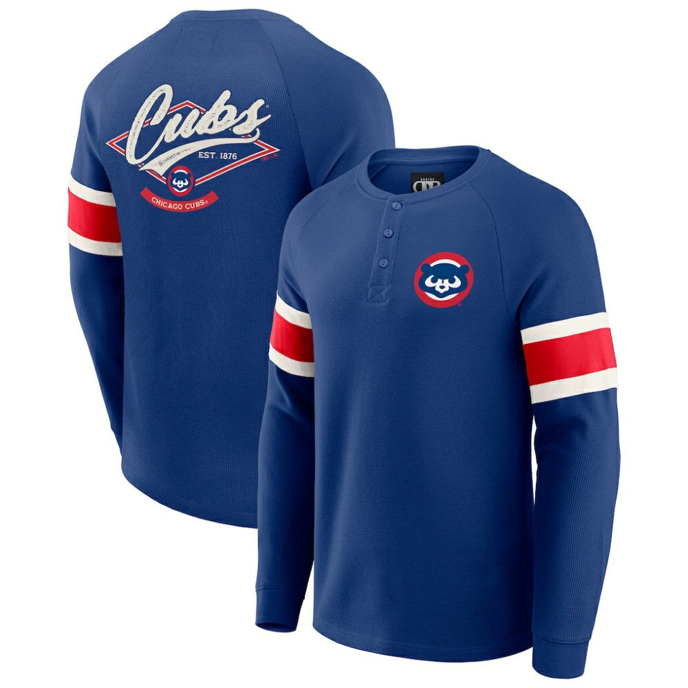 Chicago Cubs Darius Rucker Collection by Fanatics Waffle-Knit Raglan Long Sleeve Henley T-Shirt - Royal T-shirts