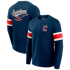 Cleveland Guardians Darius Rucker Collection by Fanatics Waffle-Knit Raglan Long Sleeve Henley T-Shirt - Navy T-shirts