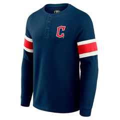 Cleveland Guardians Darius Rucker Collection by Fanatics Waffle-Knit Raglan Long Sleeve Henley T-Shirt - Navy T-shirts