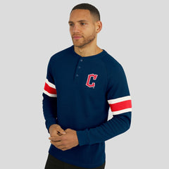 Cleveland Guardians Darius Rucker Collection by Fanatics Waffle-Knit Raglan Long Sleeve Henley T-Shirt - Navy T-shirts