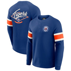Detroit Tigers Darius Rucker Collection by Fanatics Waffle-Knit Raglan Long Sleeve Henley T-Shirt - Blue T-shirts