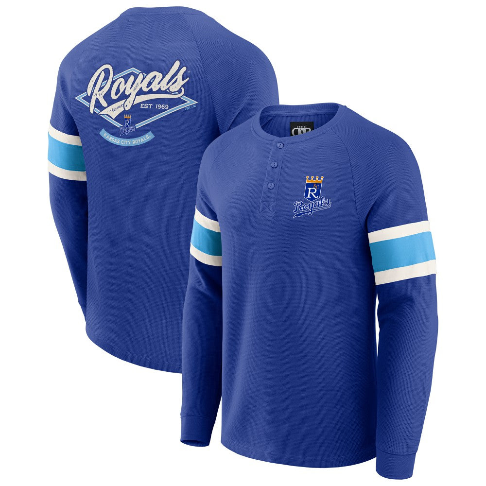Kansas City Royals Darius Rucker Collection by Fanatics Waffle-Knit Raglan Long Sleeve Henley T-Shirt - Royal T-shirts