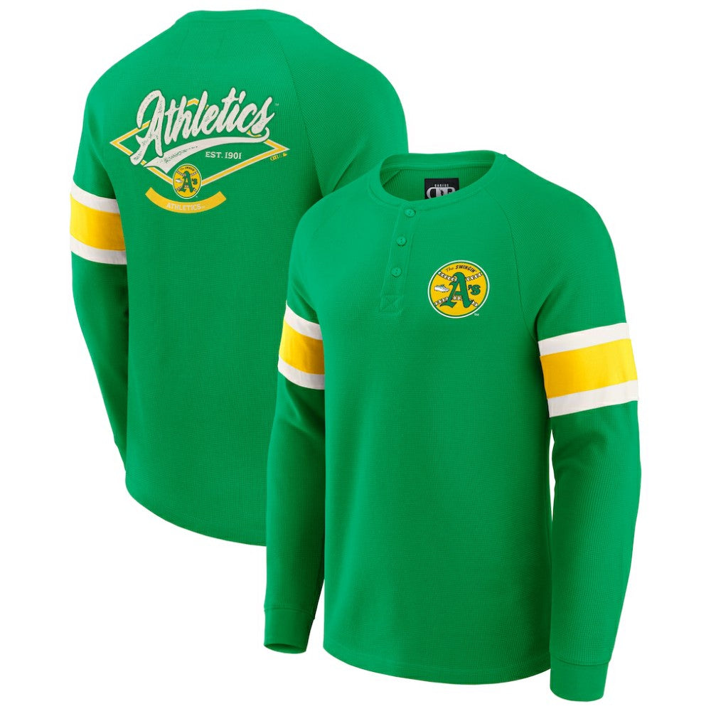 Athletics Darius Rucker Collection by Fanatics Waffle-Knit Raglan Long Sleeve Henley T-Shirt - Green T-shirts