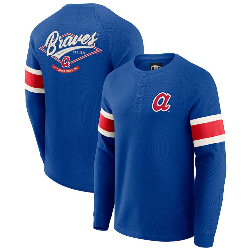 Atlanta Braves Darius Rucker Collection by Fanatics Waffle-Knit Raglan Long Sleeve Henley T-Shirt - Royal T-shirts