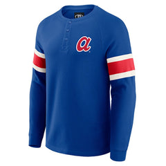 Atlanta Braves Darius Rucker Collection by Fanatics Waffle-Knit Raglan Long Sleeve Henley T-Shirt - Royal T-shirts