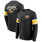Pittsburgh Pirates Darius Rucker Collection by Fanatics Waffle-Knit Raglan Long Sleeve Henley T-Shirt - Black T-shirts
