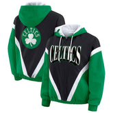 Boston Celtics WEAR by Erin Andrews Women's Colorblock Full-Zip Hoodie Windbreaker Jacket Black/Kelly Green