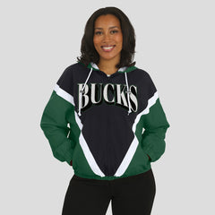 Milwaukee Bucks WEAR by Erin Andrews Women's Colorblock Full-Zip Hoodie Windbreaker Jacket Black/Hunter Green